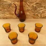 Old gat carafe service + 5 glasses molded orange glass 1970 vintage