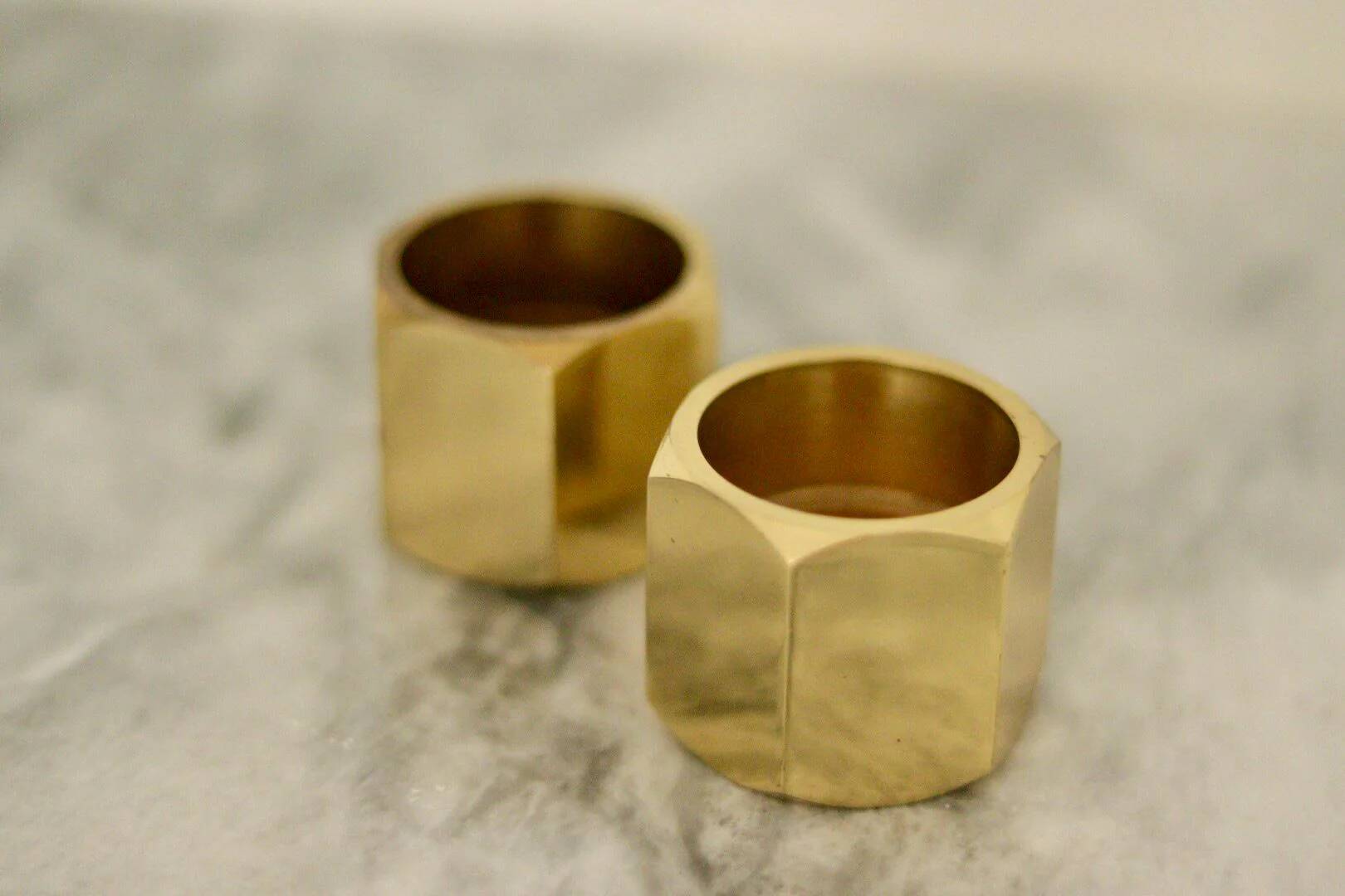 Pair of Swedish brass candlesticks from the mid-century by Inga Bjornsson Fakt