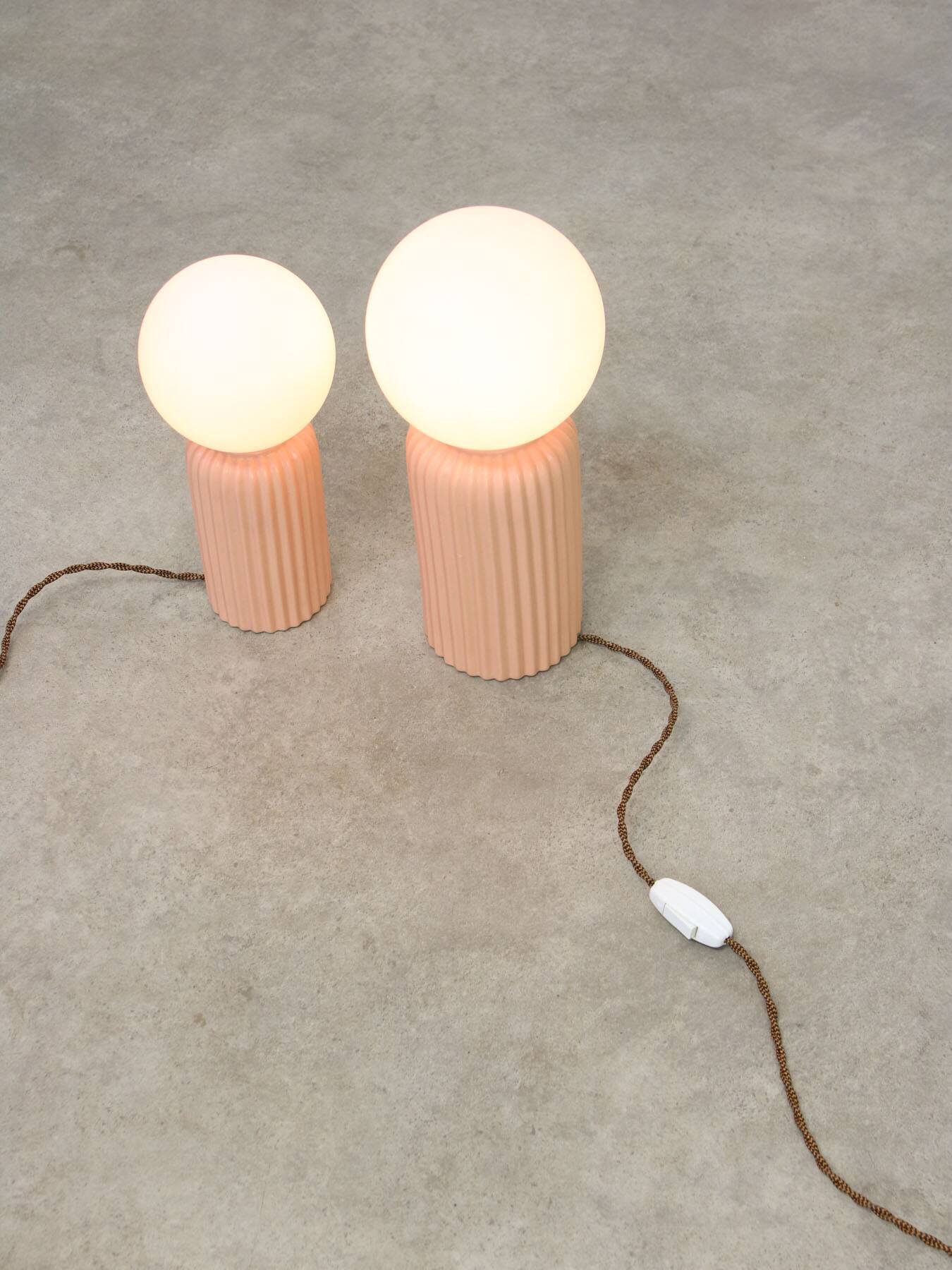 Vintage Italian Ceramic Table Lamps in Salmon Ceramic and Opaline, set of 2