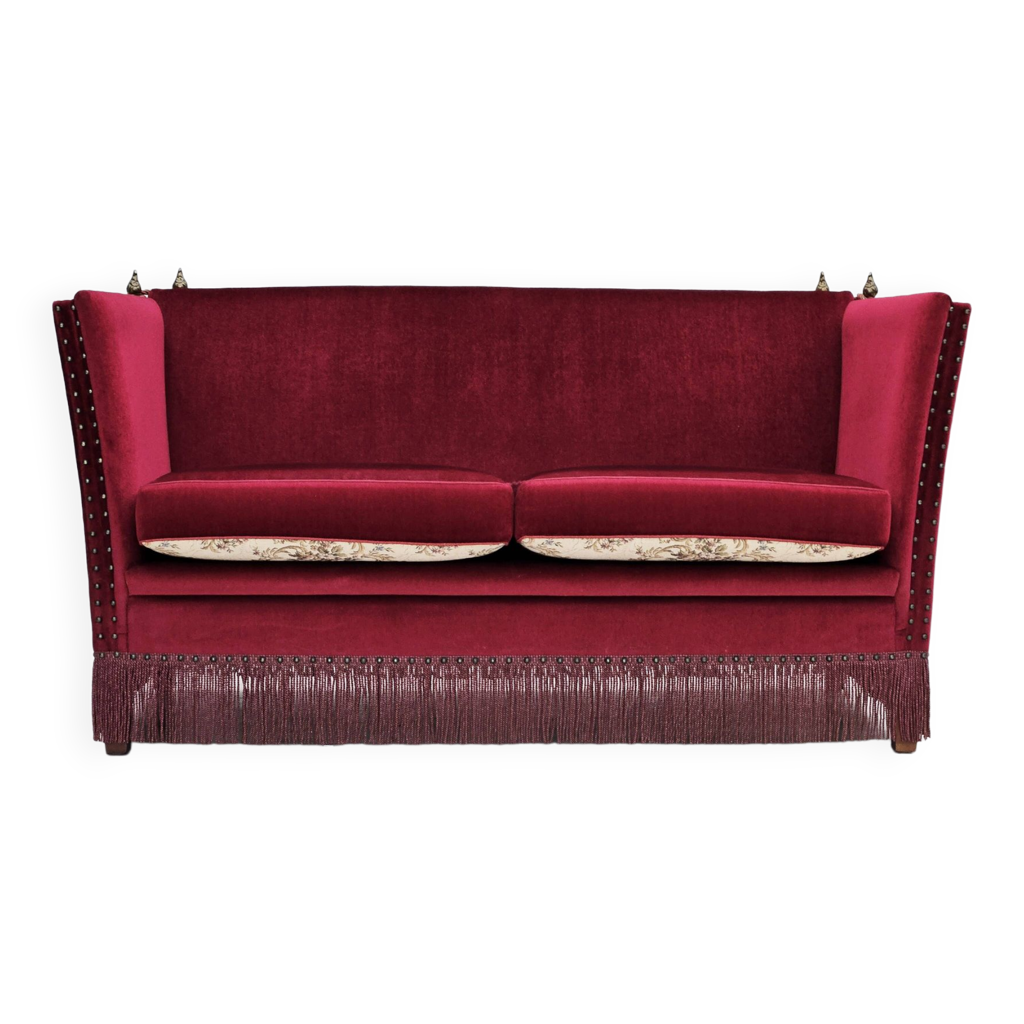 Canapé Velours Gris Chesterfield - Bon état 210cm - Style Anglais