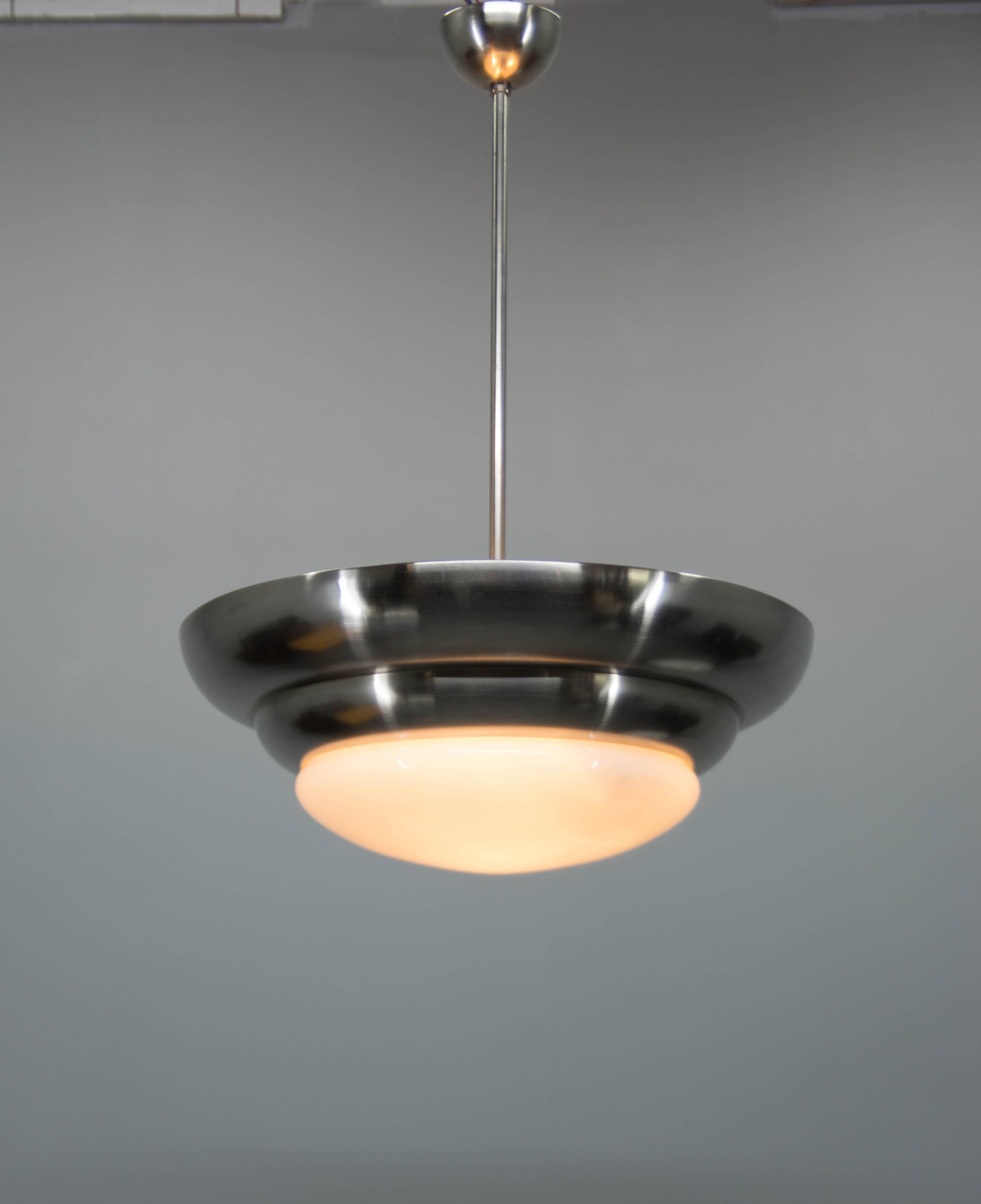Rare Franta Anýž Nickel Chandelier, 1930s, Restored
