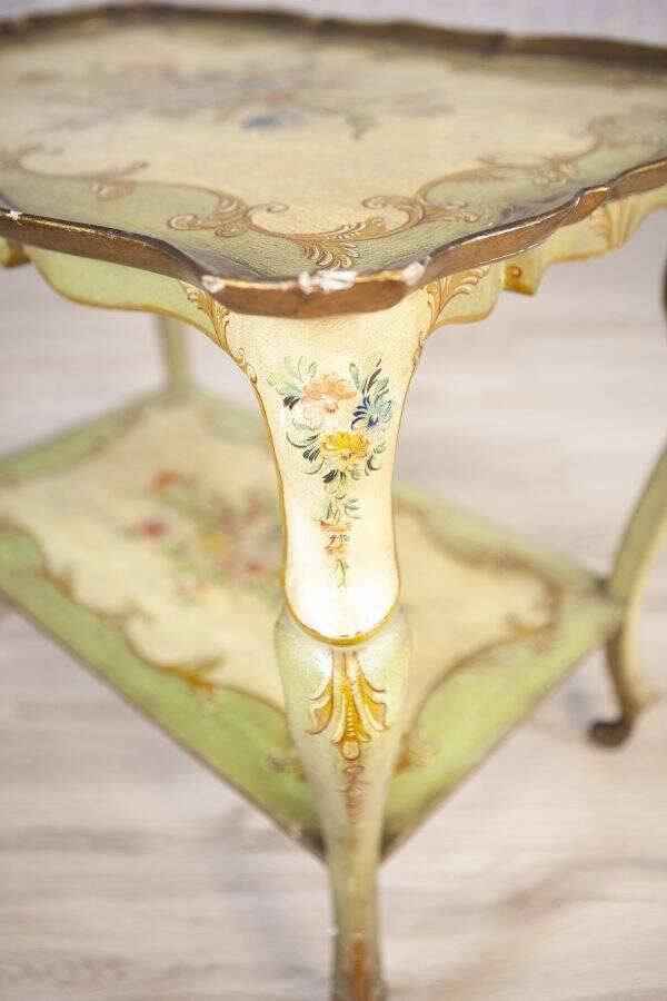 Late 19th Century Rococo Mahogany Tea Table with Floral Paintings, 1890s