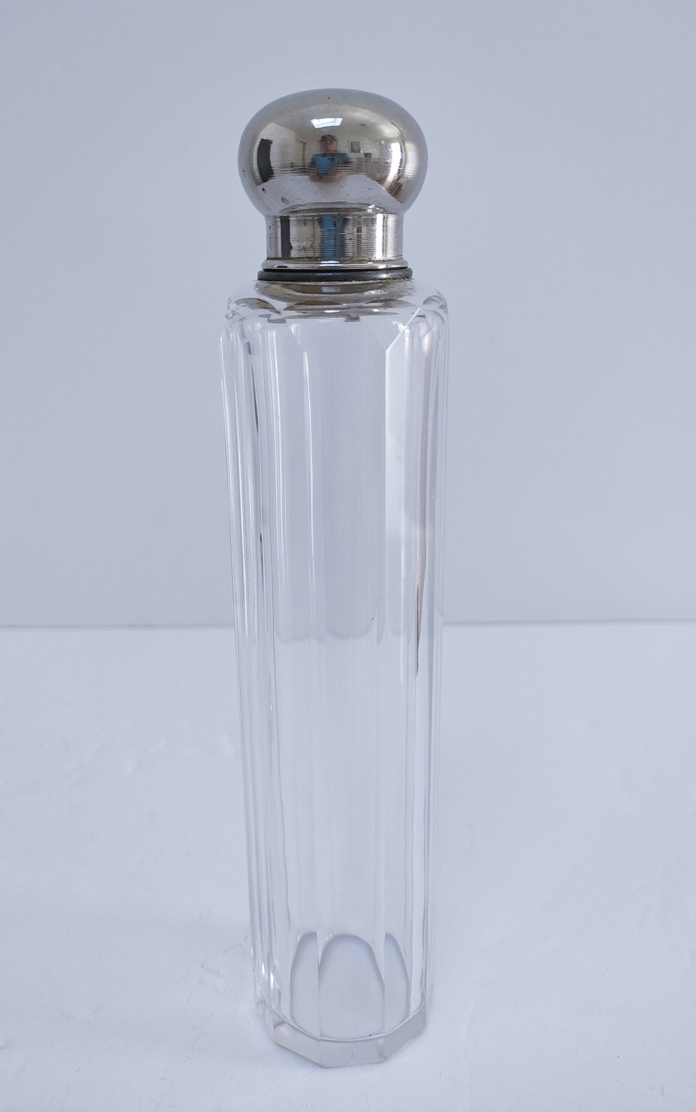 Three Art Deco crystal chrome glass bottles
