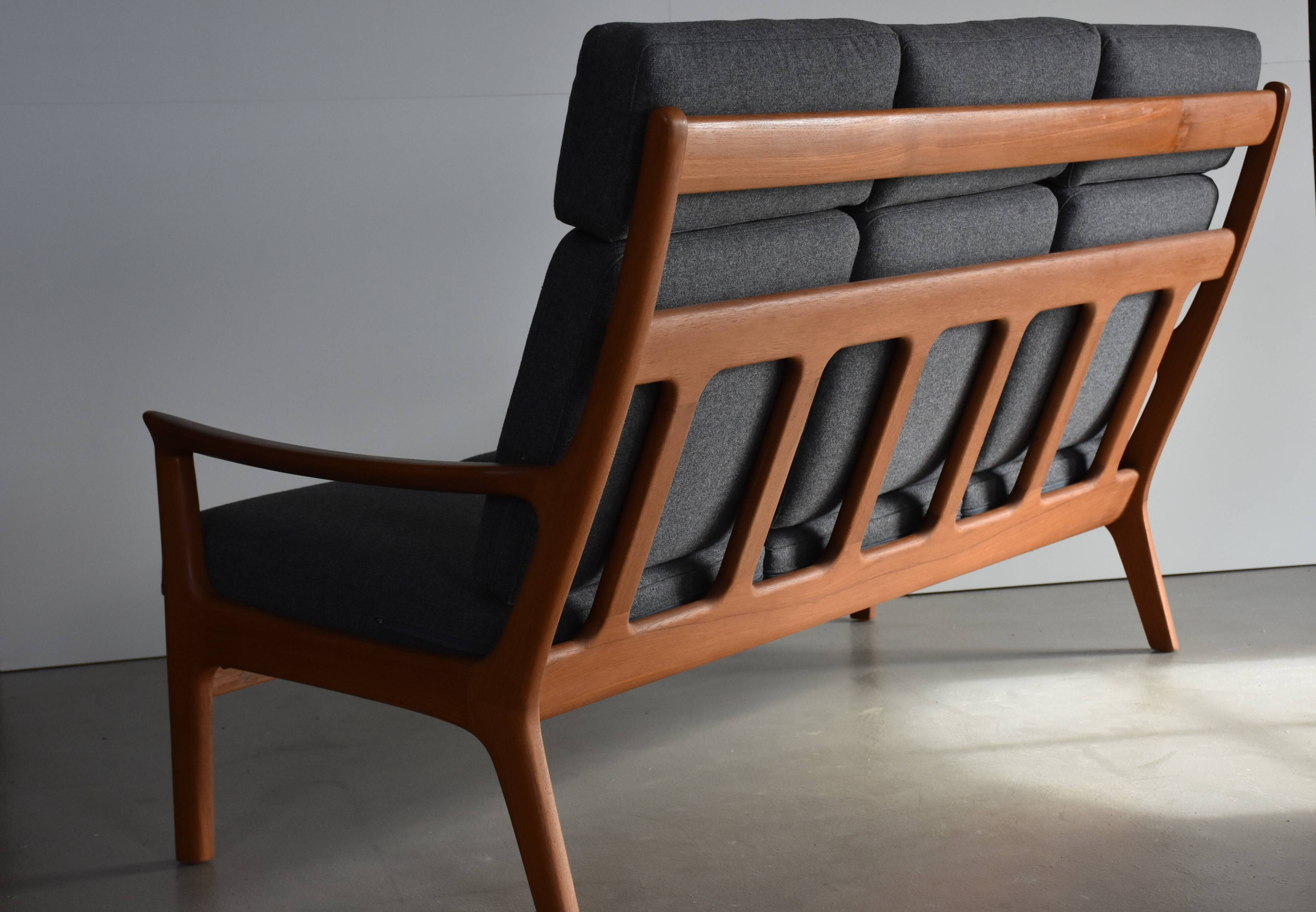 High-back mid century sofa Danish Juul Kristen, Reupholstered in Kvadrat