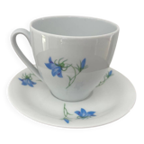 Superb cup and saucer with blue flowers, Limoges porcelain, monkey