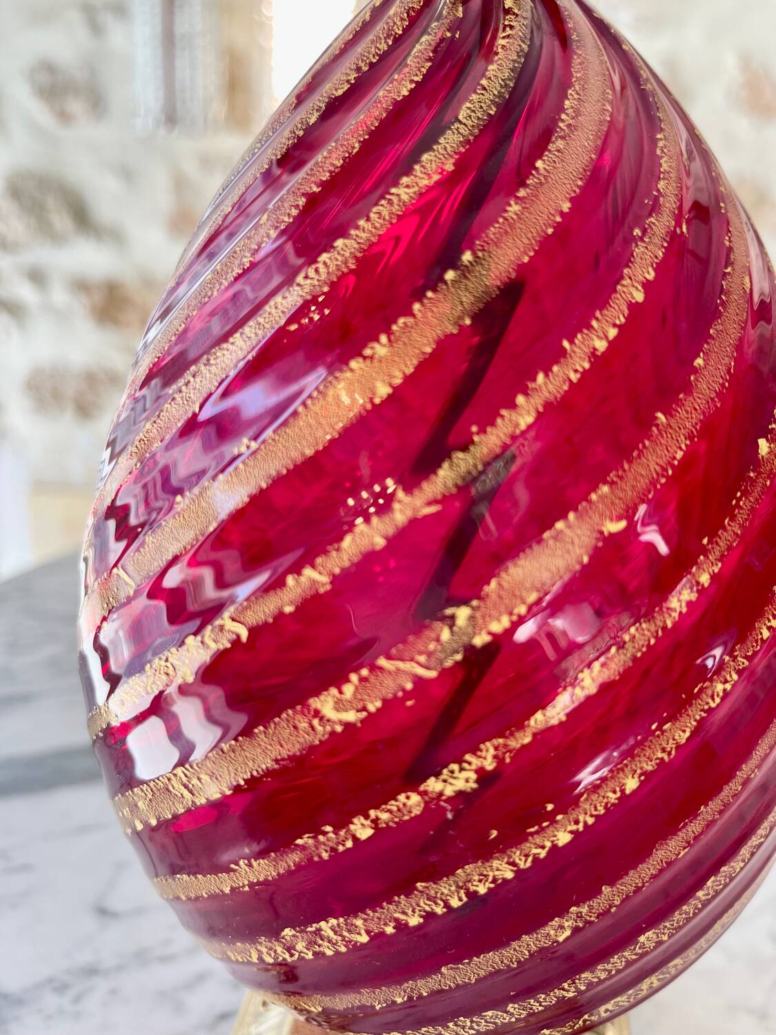 Murano glass table lamp in Ruby color, Rigadin, Italy 1950