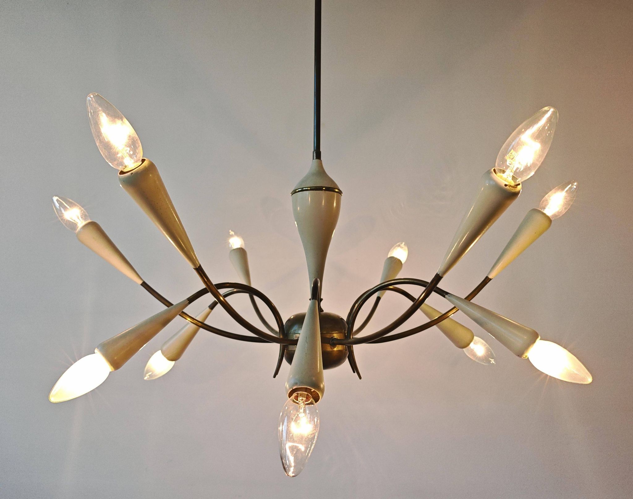 Lustre Stilnovo 12 arms brass Mid Century Modern 1950s