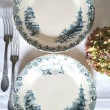 Assiettes plates anciennes dépareillées en faïence terre de fer