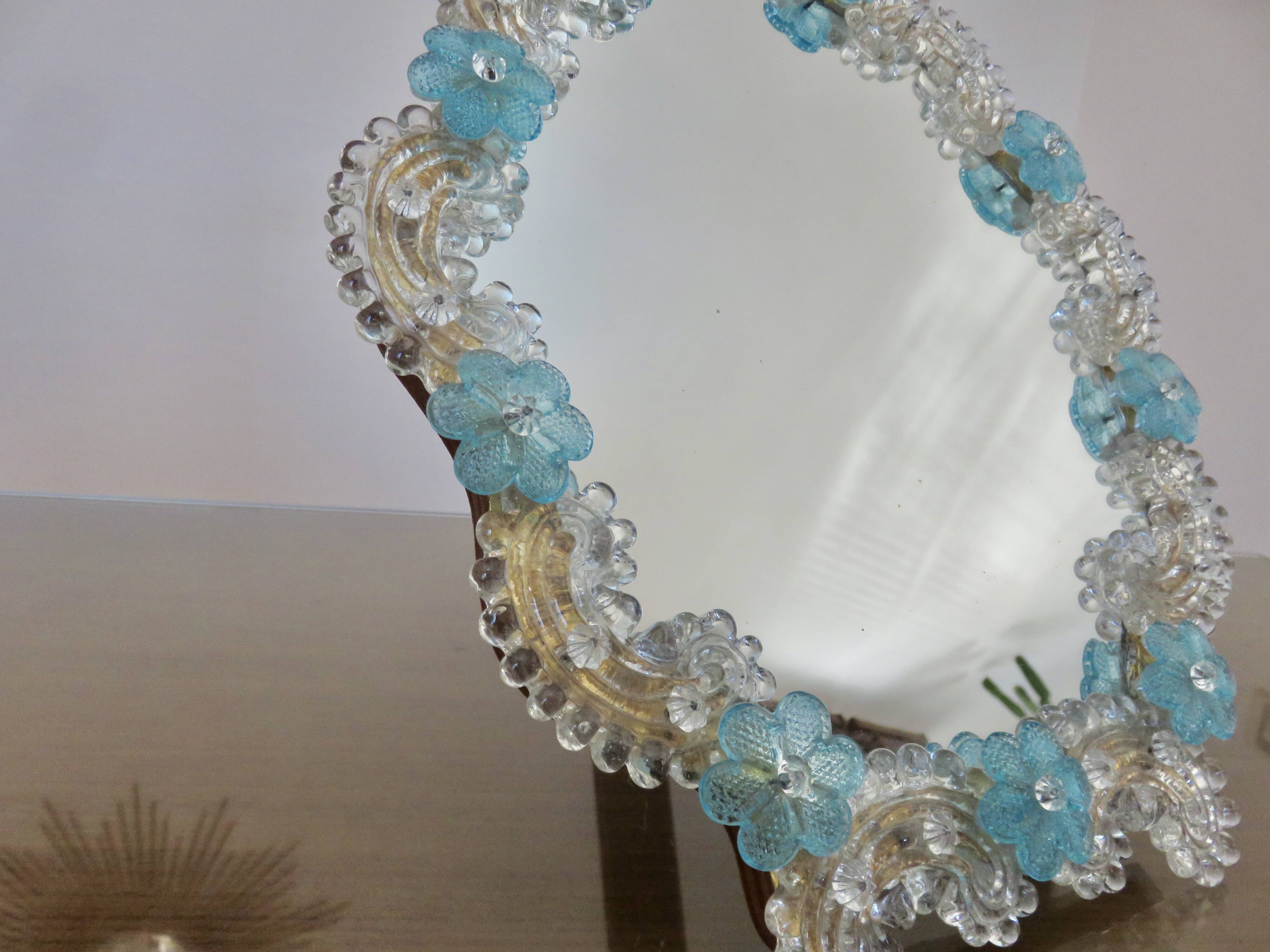 Venetian mirror made of Murano glass, for standing or hanging, 1950.