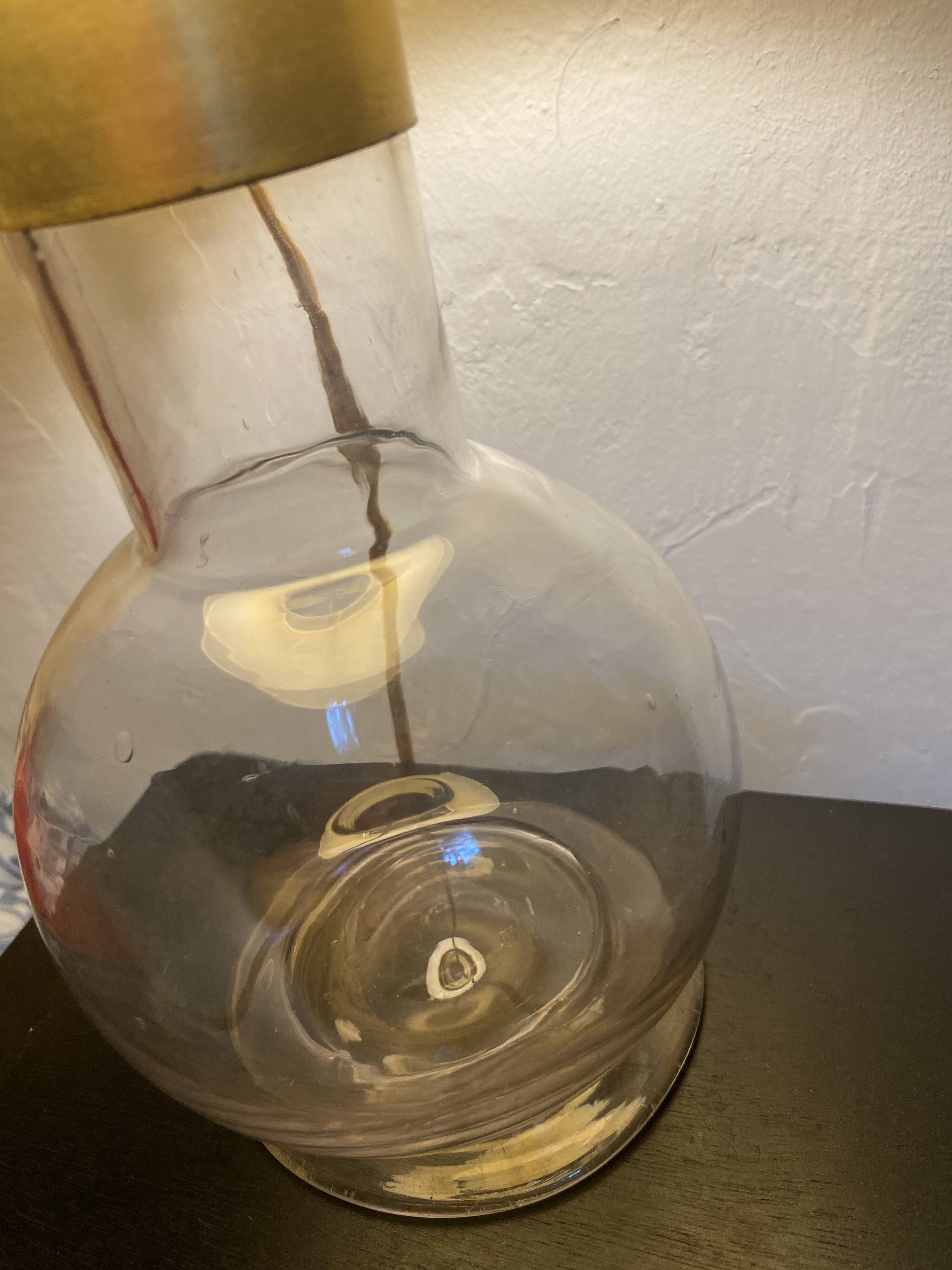 Glass lamp, brass, 2 M fabric cable, 50s lampshade