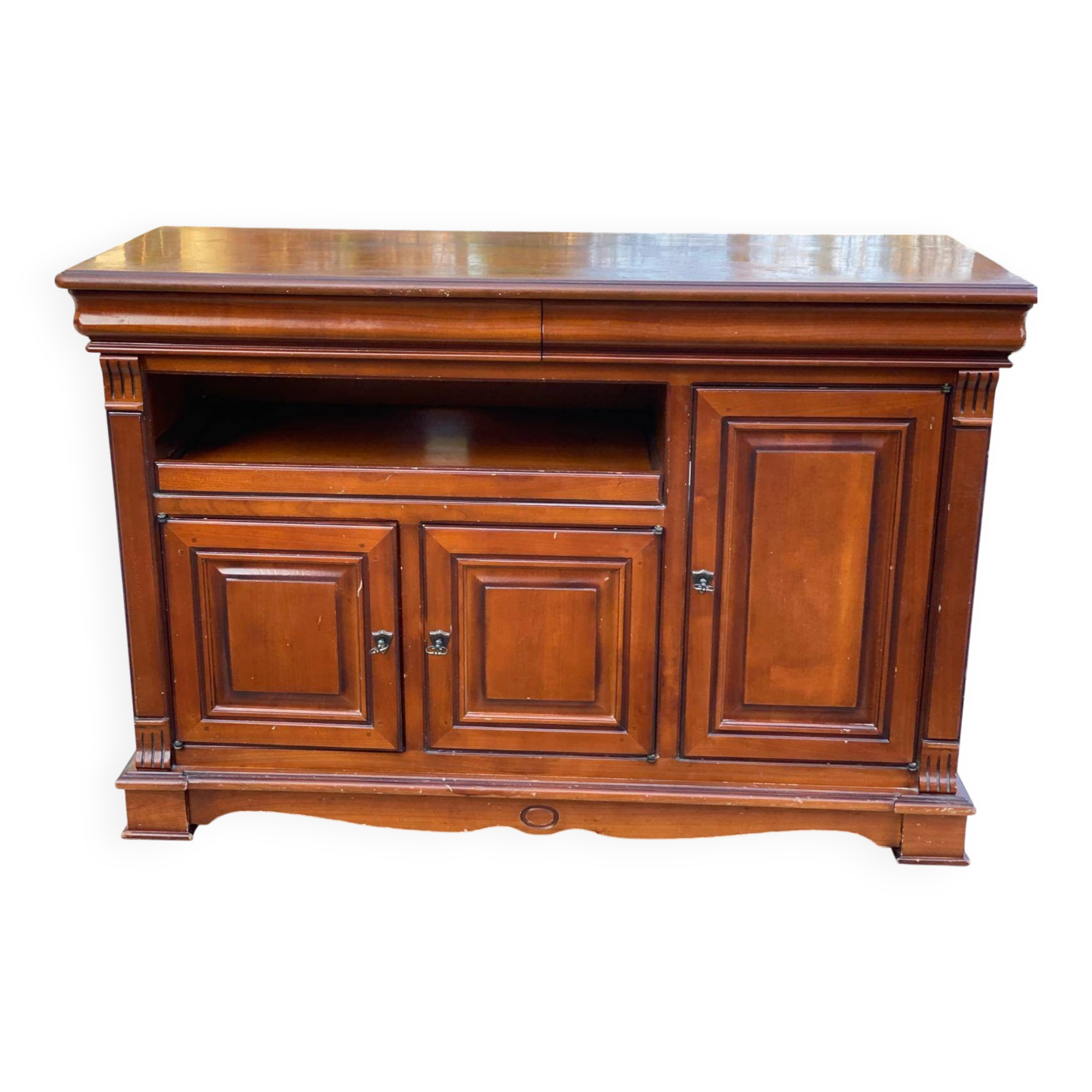Louis Philippe country wooden sideboard with 2 drawers and 3 doors 126cm