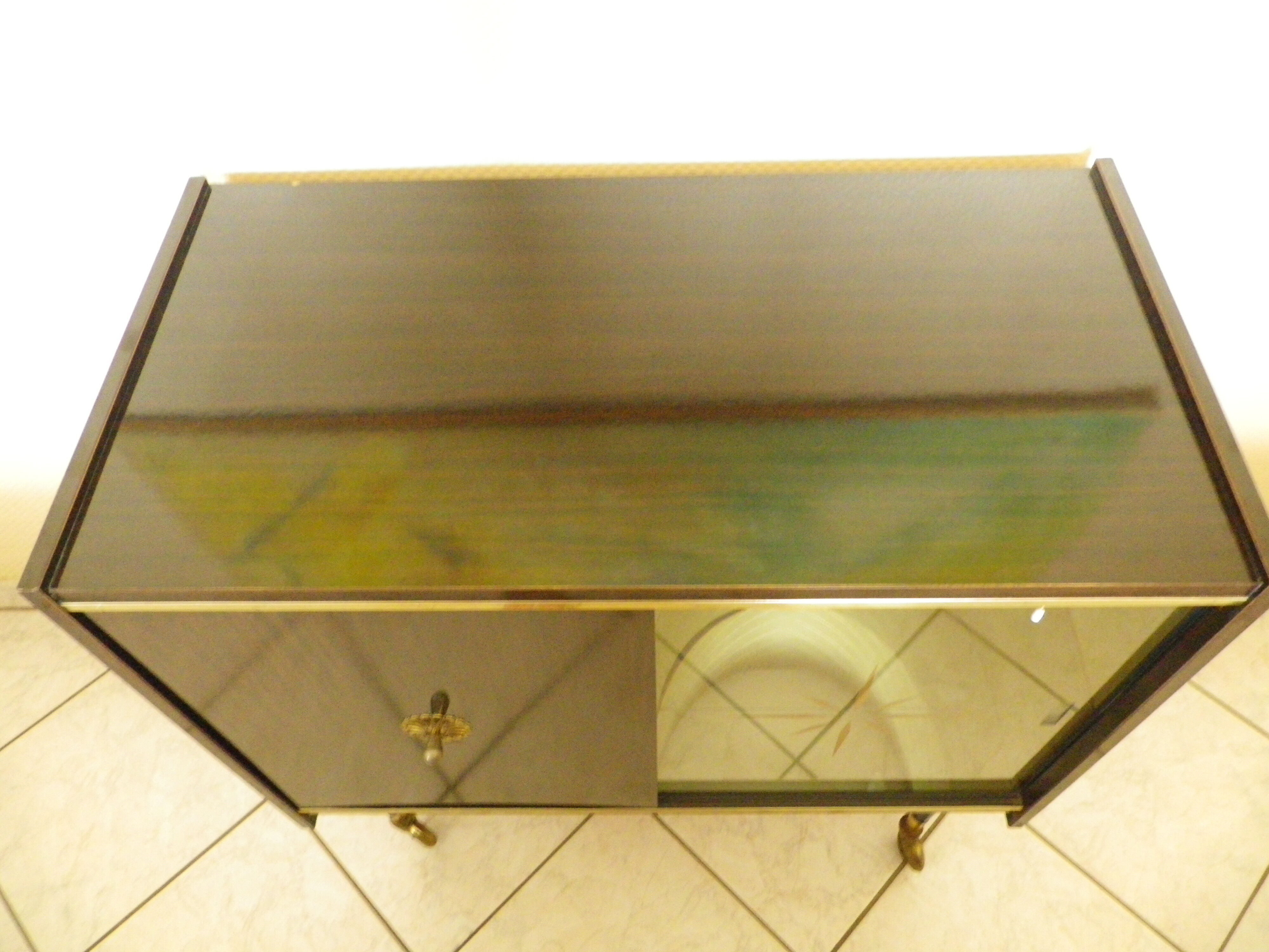 Bar furniture on formica wheels with mirror and lighting - 50s