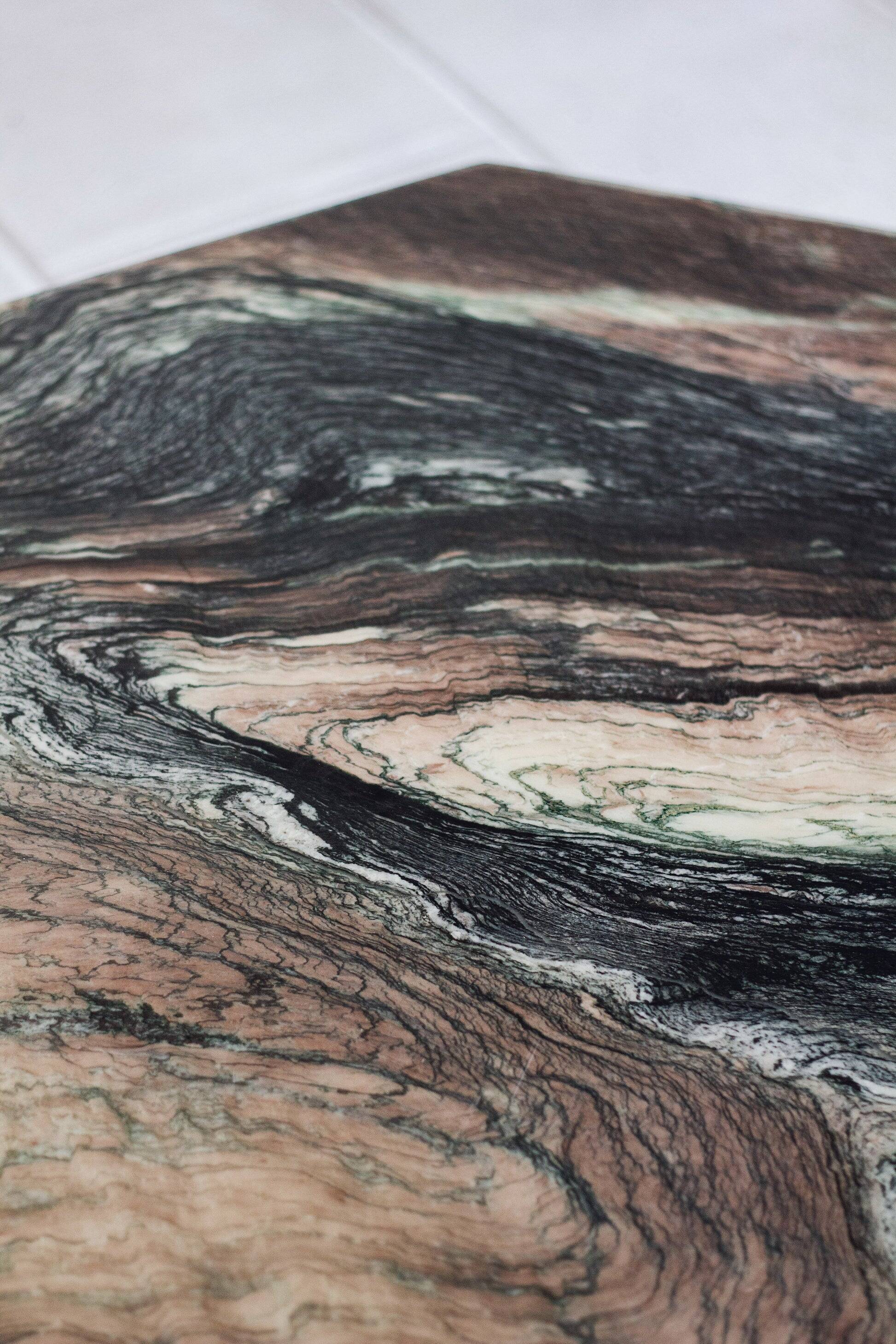 Octagonal coffee table in Cipollino Italian marble, 1980