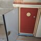 Modernist buffet in almond green & vermilion red 50