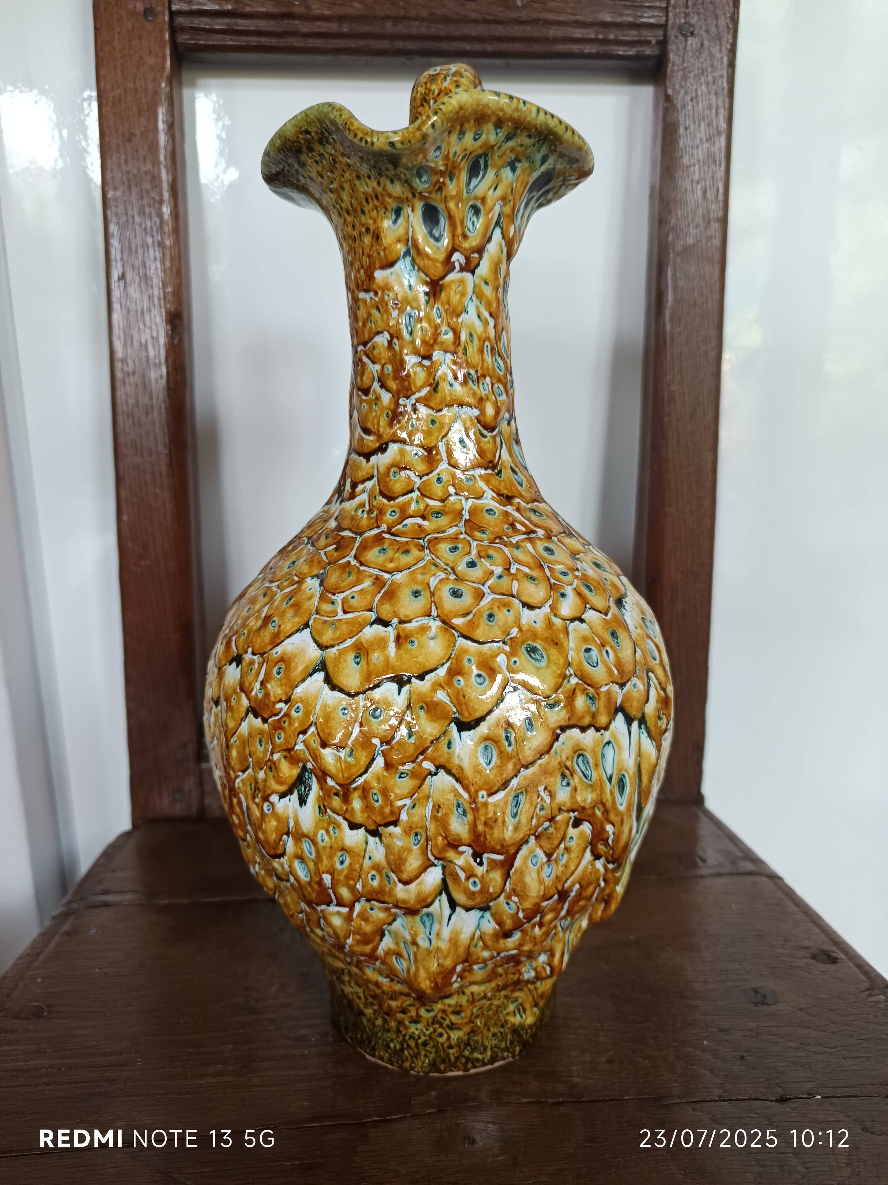 Vallauris style pitcher vase with honey enamel 1960/1970