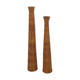 Set hoge rotan kaarsen kandelaar vintage