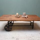 Industrial coffee table on cast iron base