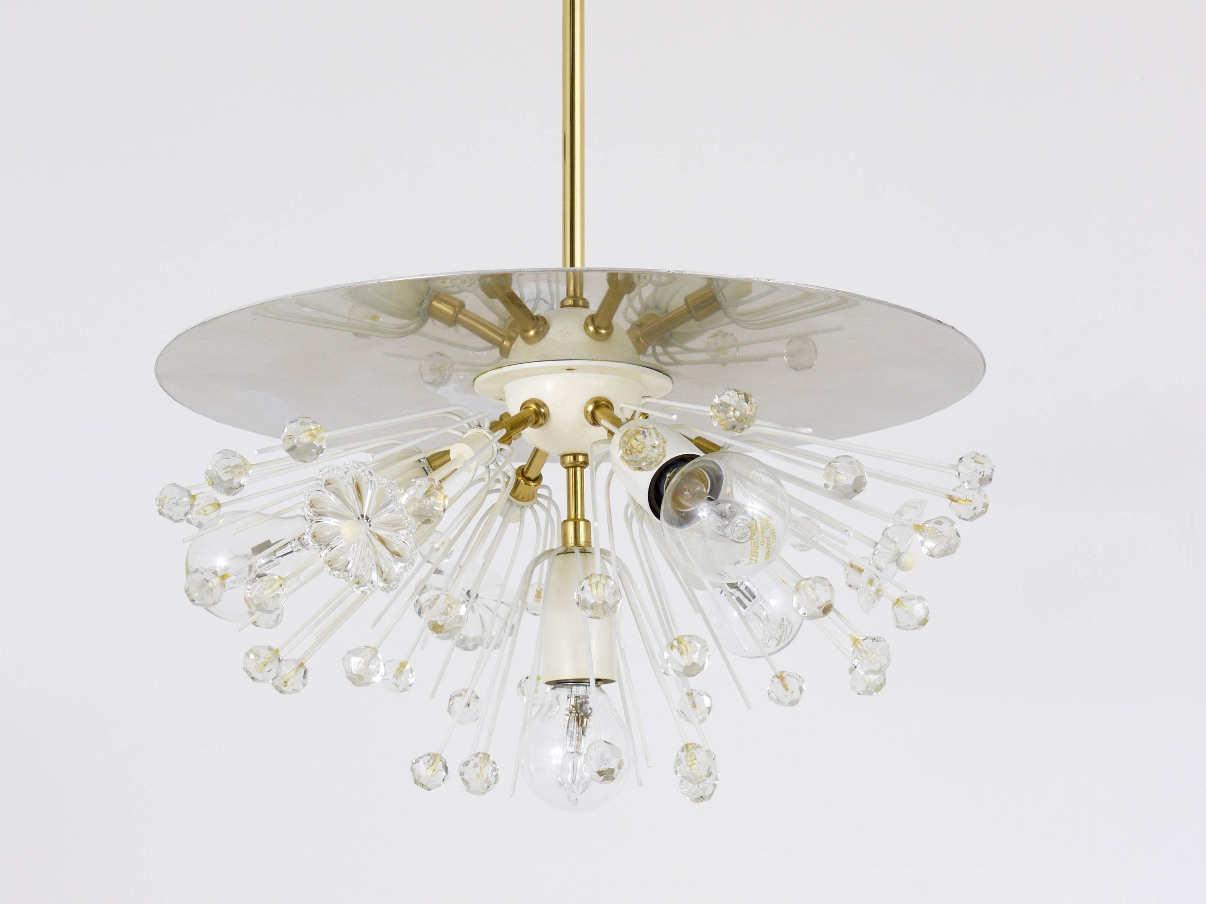 Emil Stejnar Lustre Blowball en Laiton et Cristal, Rupert Nikoll, Autriche, Années 1950