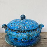 Glacier ennamel tureen vintage turquoise blue 1960 / cyclops varnished earthenware by Charles Cart