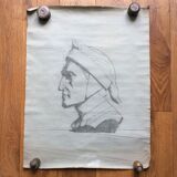 Original drawing lead mine portrait of dante after matteo ferrucci xixth
