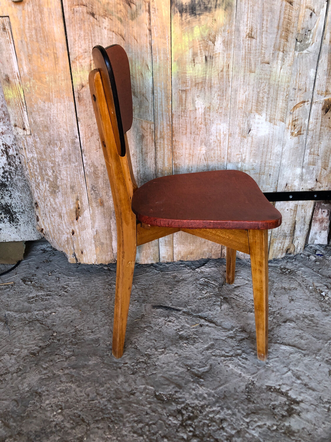 Scandinavian chair wood & skai red 70s vintage