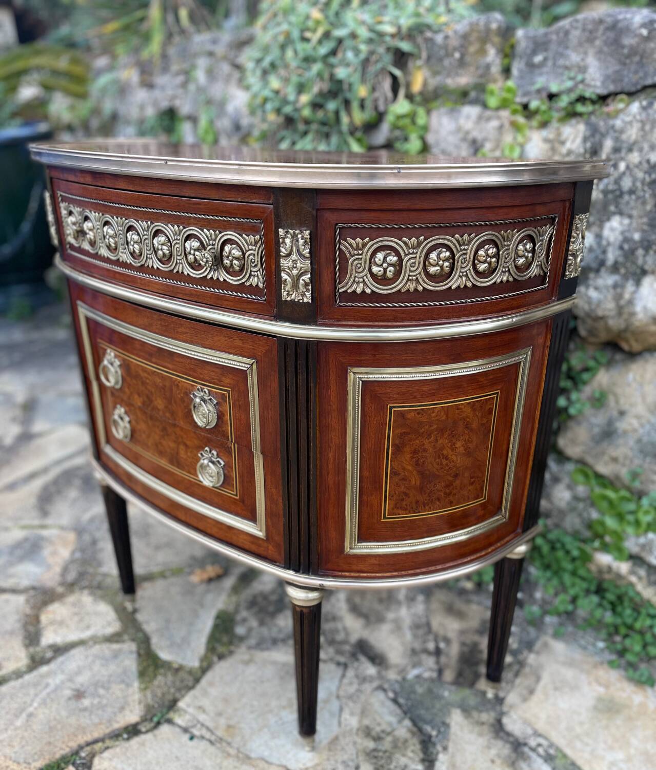 Louis XVI style mahogany and gilded bronze chest of drawers, 20th century