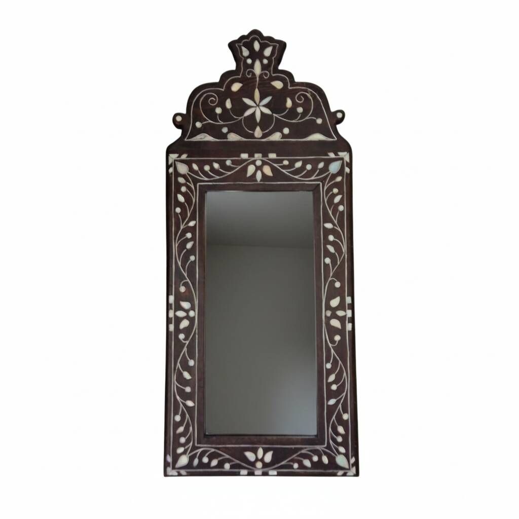 Antique Moroccan mirror in wood and mother-of-pearl.