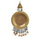 Round brass ethnic mirror decorated with pearls, 60s