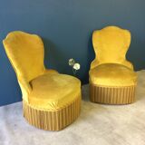 Set of 2 old gold toad armchairs