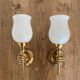 Set of 2 golden, bronze and brass torch wall lights