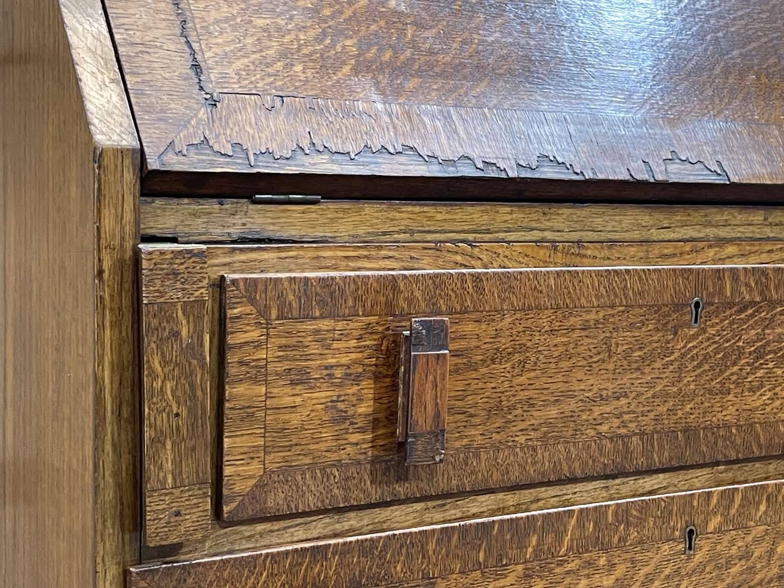 English donkey desk in oak and leather top, 1950s