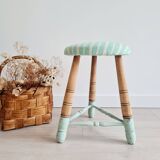 Tabouret tripode bois et assise rayée