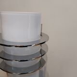 Set of wall lights in blown opal glass and chrome by Glashütte Limburg