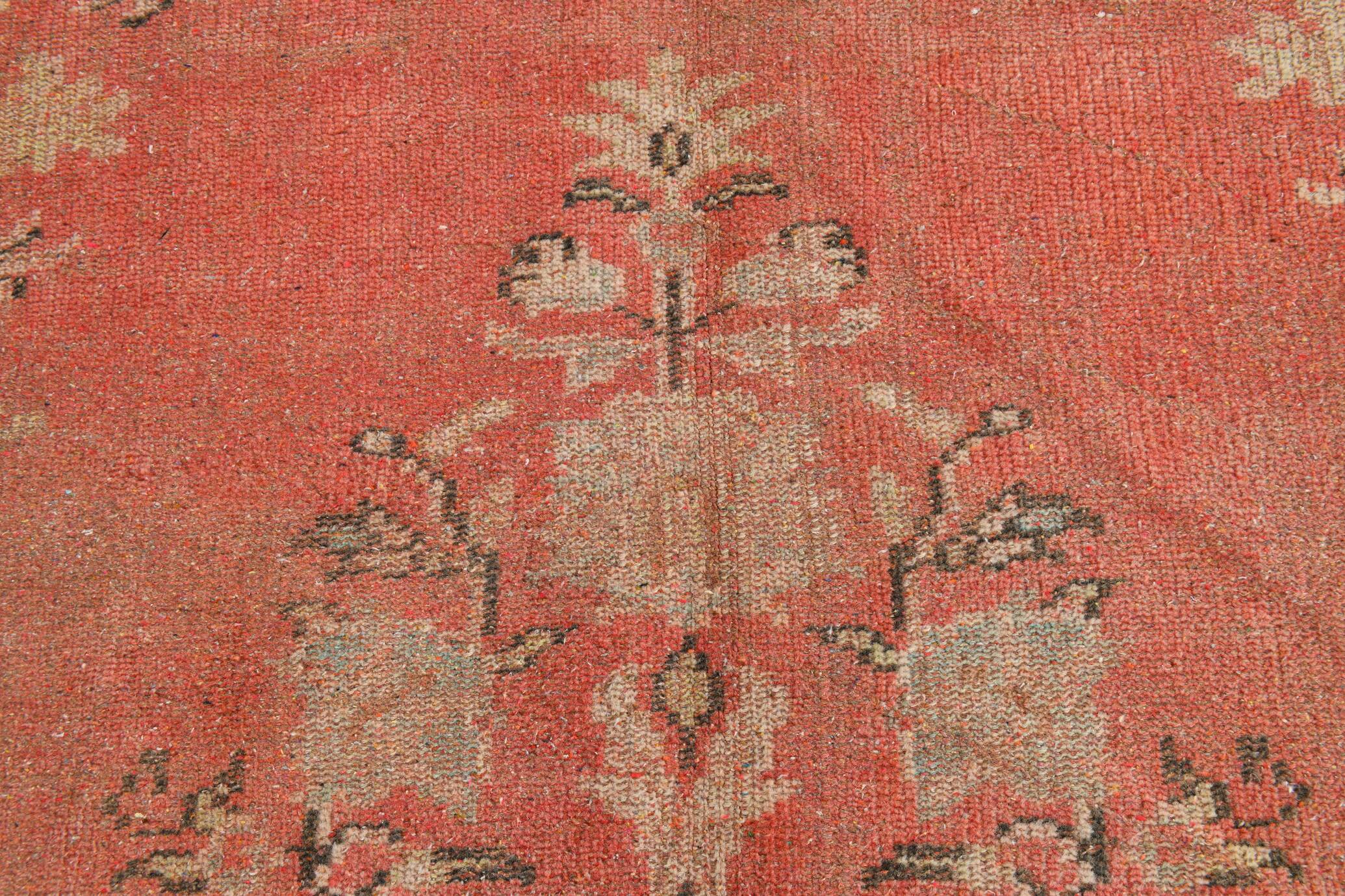 Tapis Anatolien Vintage Fait Main en Laine, Tons Rose Fané, Beige & Bleu