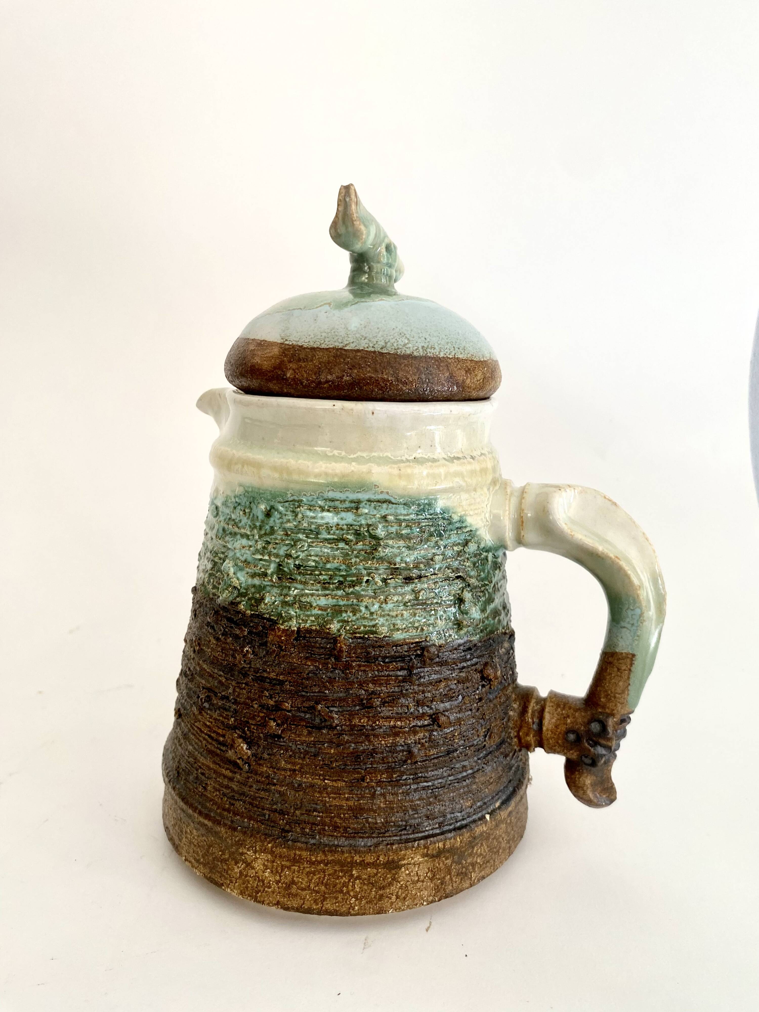 Glazed and scarified ceramic coffee pot, 1980s.