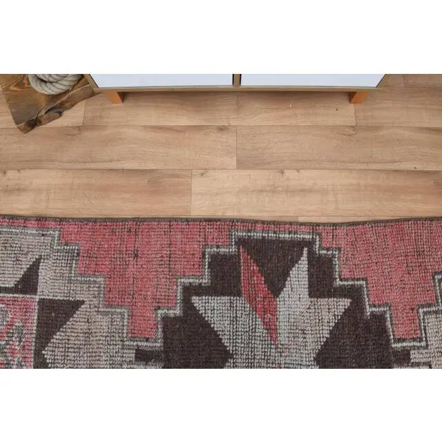 1970s Vintage Turkish Oushak Handmade Wool Cotton Pink Runner Rug 89x279