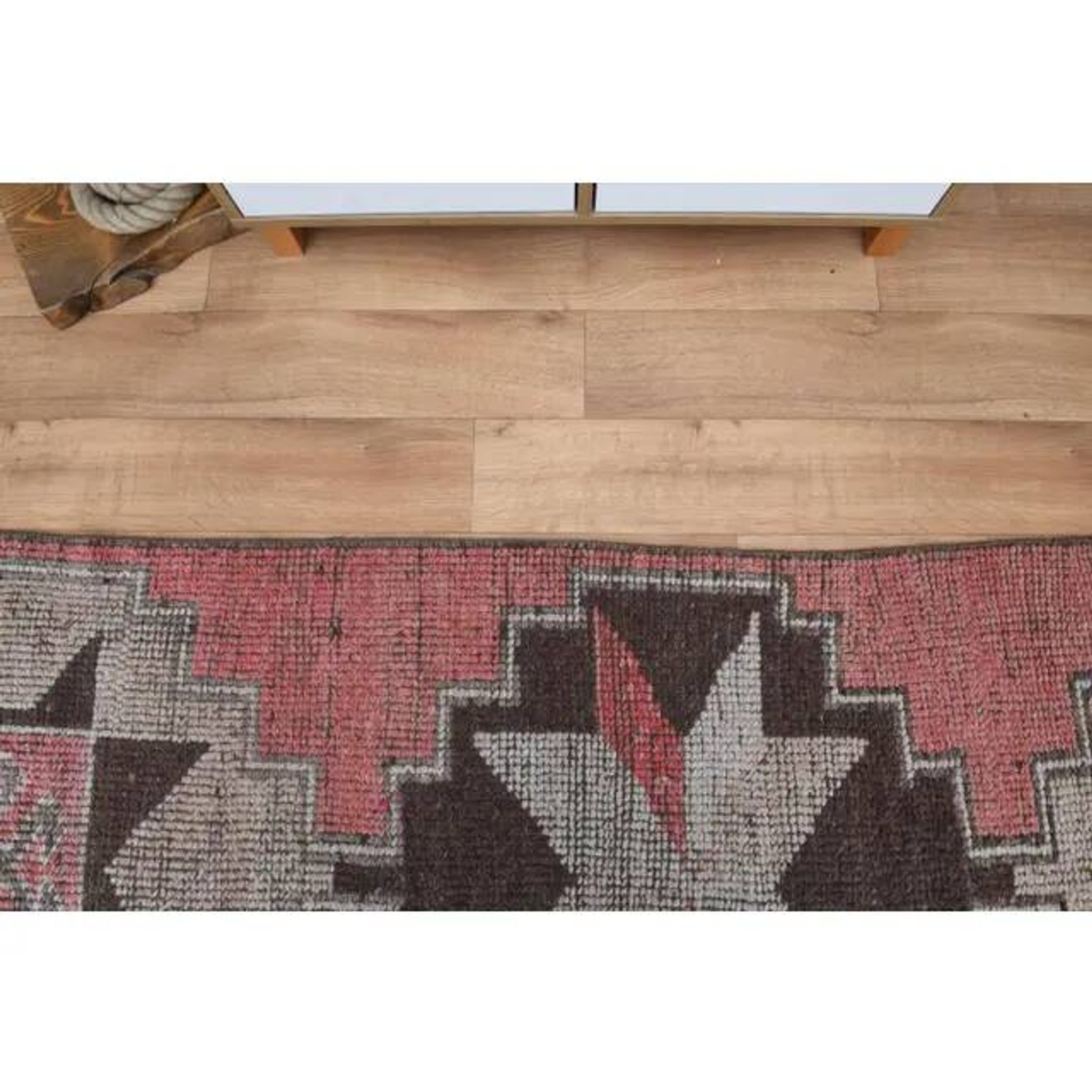 1970s Vintage Turkish Oushak Handmade Wool Cotton Pink Runner Rug 89x279