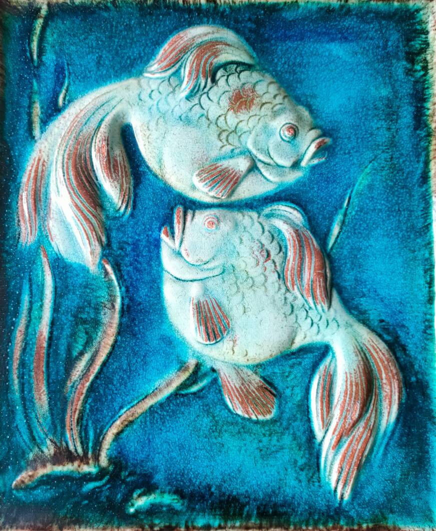 Wall plaque in glossy ceramic 1930, Gustav HEINKEL (1907-1945), Majolica from KARLSRUHE