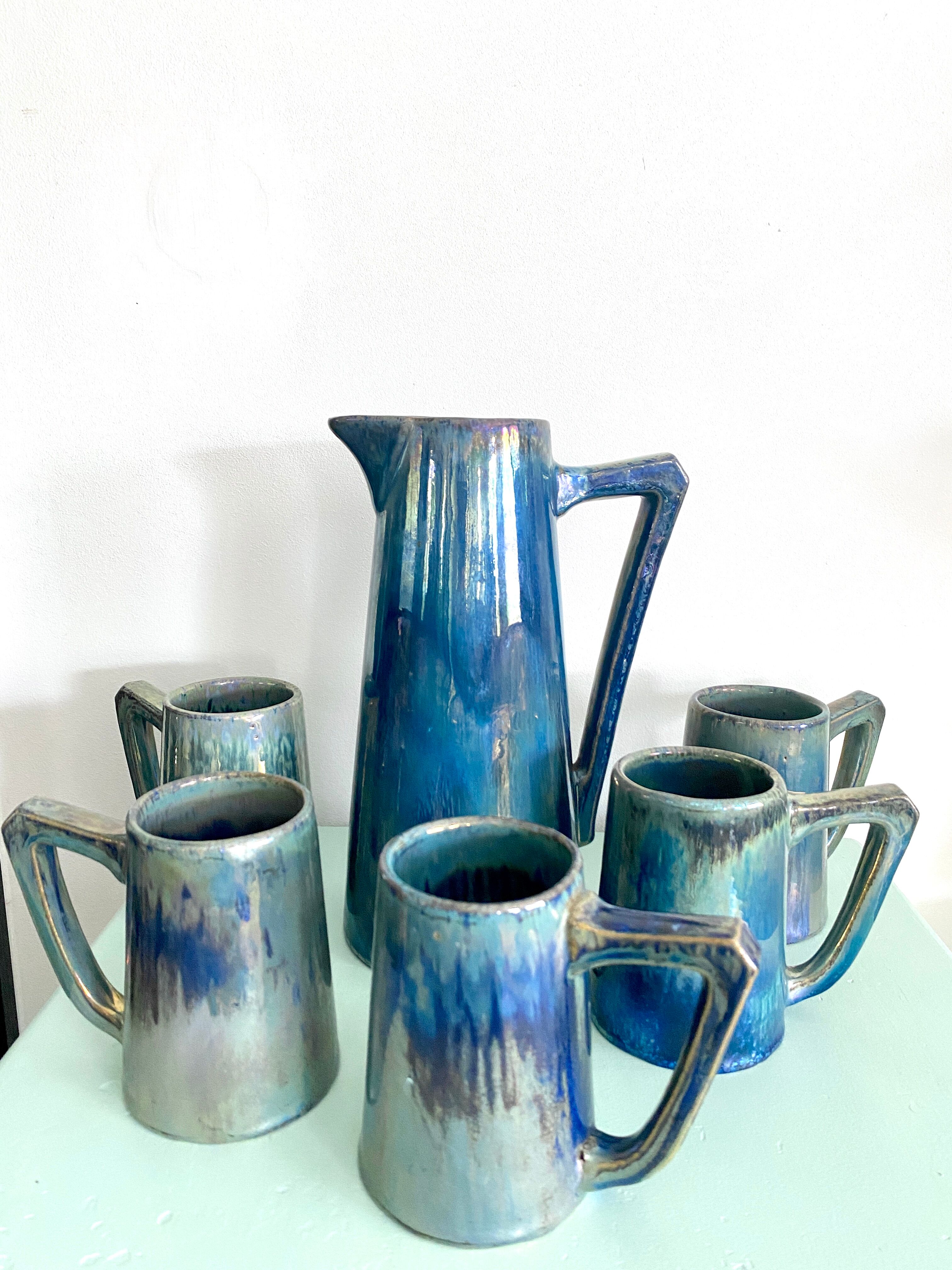 Pichet et tasses en grès rambervillers