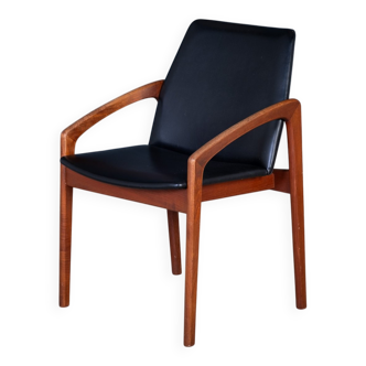 Armchair Model 23 in Teak and Black Leather by Henning Kjærnulf, Denmark, 1960s