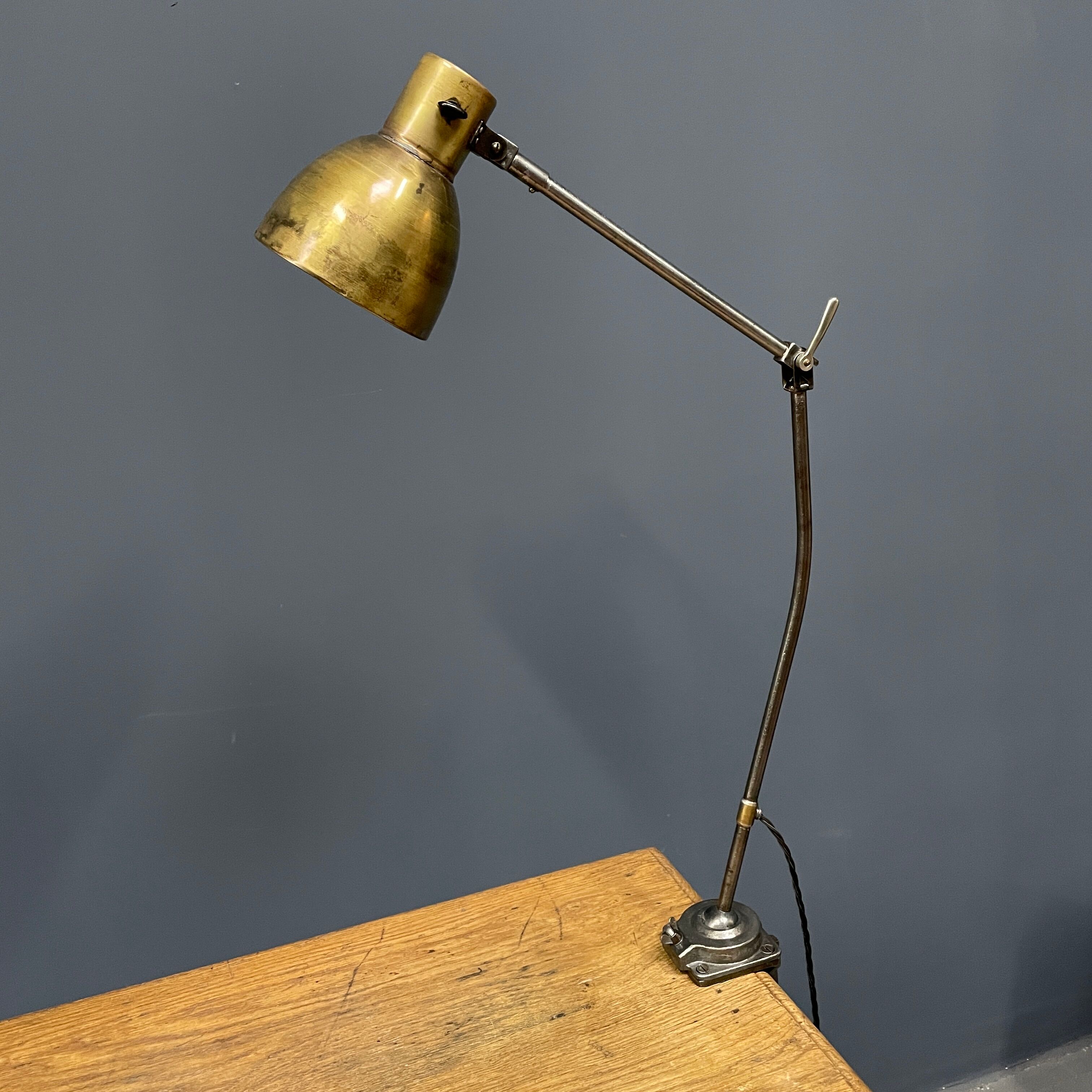 Industria rotterdam clamp lamp with brass shade