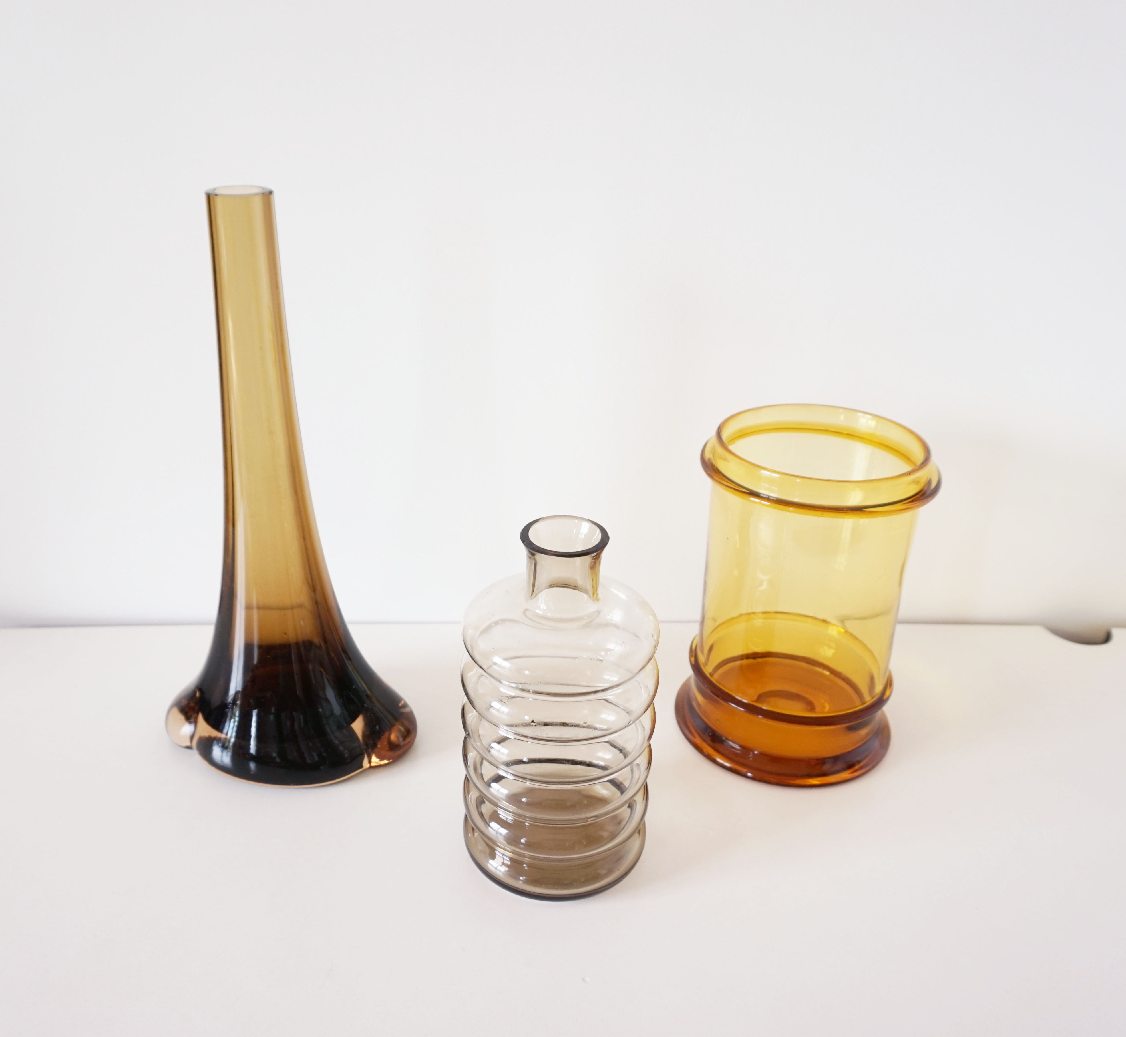 Set of vintage smoked glass vases