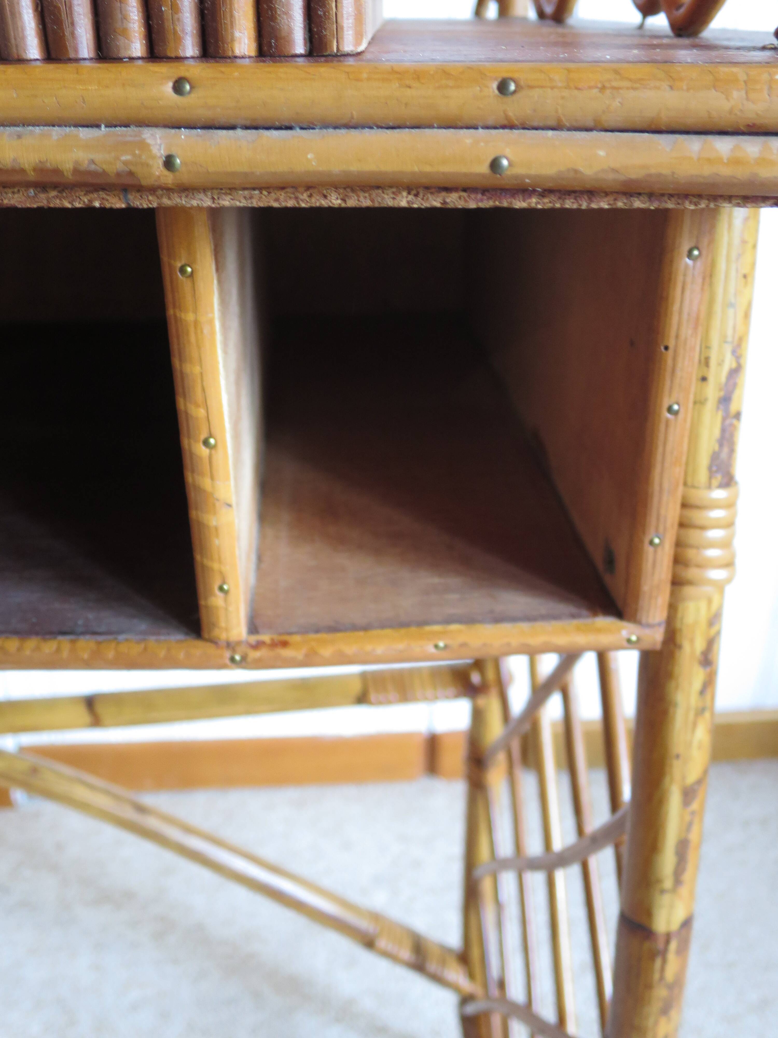 Vintage – beautiful Retro desk in bamboo wood, rattan and glass – 2 drawers – 60s – L.Sognot inspiration