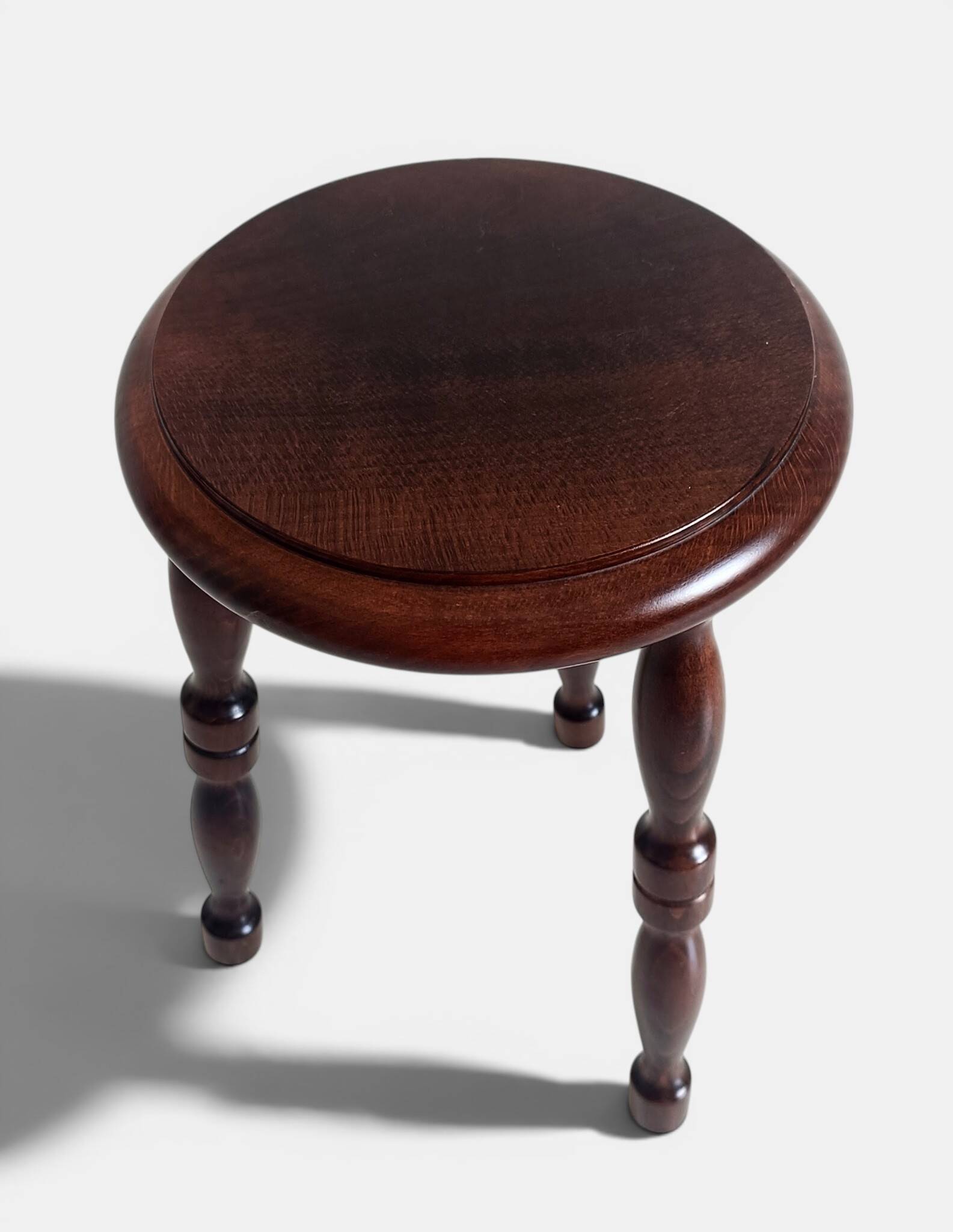 French Turned Chestnut Wood Stool or Side Table, Mid-20th Century
