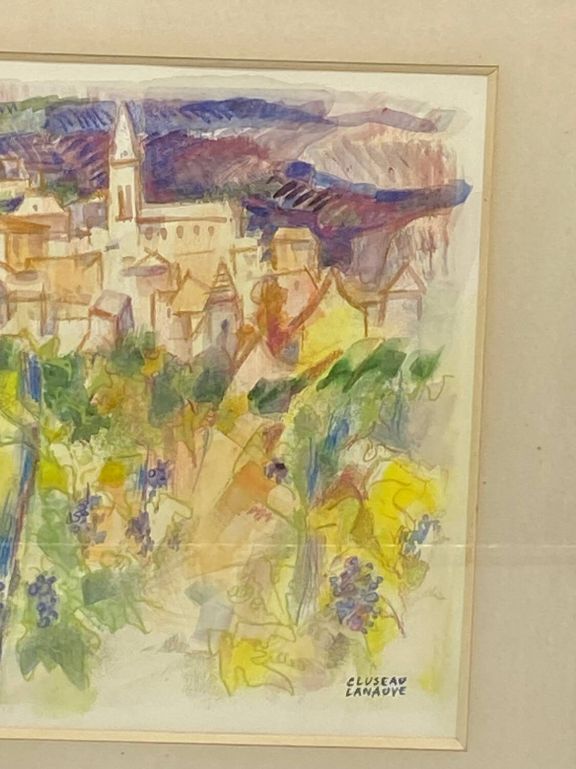 Pastel by Jean Cluseau Lanauve The vines in Beaujolais 1981