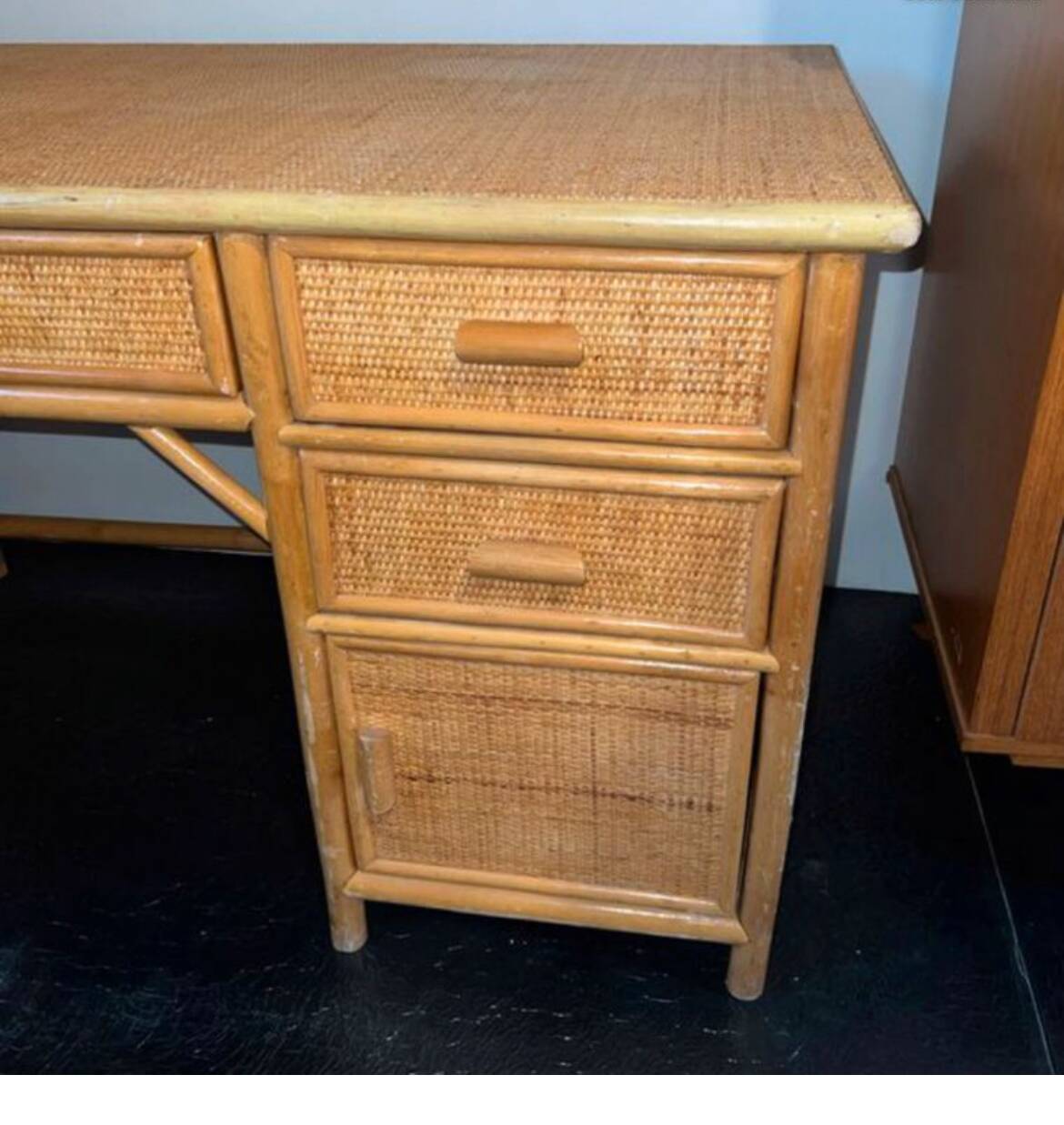 Vintage bamboo rattan woven desk circa 1970