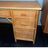 Vintage woven rattan bamboo desk circa 1970