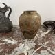 Vase, oblong shape, solid brass, bronze color, cloisonné enamel, floral decoration, flower, orange