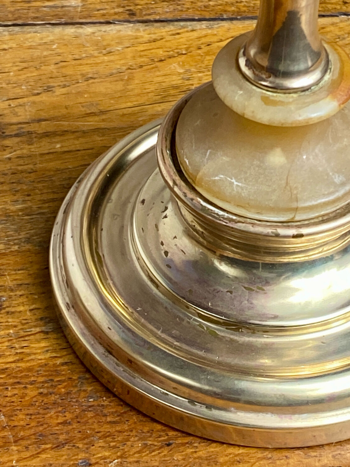 Brass and stone candlestick