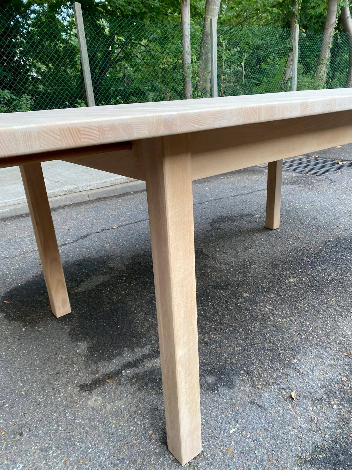 Scandinavian extendable dining table stripped in raw solid wood 1990